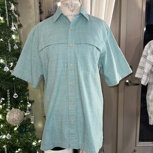 Arrow shortsleeve button up collar casual dress shirt green white plaid Small​
